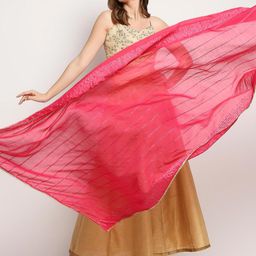 Dupatta Bazaar Fuchsia & Gold-Toned Embroidered Sequinned Dupatta image 2