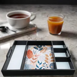 Wooden Serving Tray WITH 5- Compartment 16x12 inch, Enamel Coated partition tray Tray-12