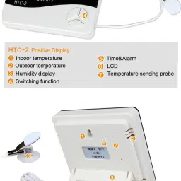 balrama HTC-2 Hygrometer Electronic Thermo Hygro with External Sensing Probe Humidity Meter Tester + Temperature Meter + Alarm Clock + Time with Pin-Type Digital Moisture Measurer image 2