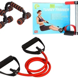 Double Spring Tummy Trimmer with Single Toning Tube Exerciser With Push up Bar Combo Fitness Accessory Kit Kit-image-5