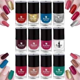 Long Stay Trendy Glossy Finish Nail Polish |Safe & Fast Dry |Nail Art Combo of12 Red ,Golden ,Blue ,Silver ,Maroon ,Pink ,Transparent ,Pink ,Red ,Nude,Pink,Green-7
