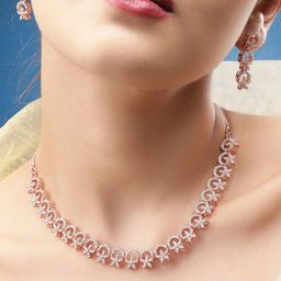 Rubans Rose Gold-Toned White CZ-Studded Handcrafted Jewellery Set-13
