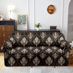 Cortina Brown & Black Printed Stretchable 2-Seater Sofa Cover-image-33