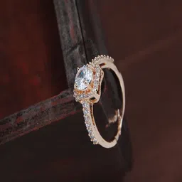 I Jewels White Rose Gold-Plated AD Studded Adjustable Finger Ring-24
