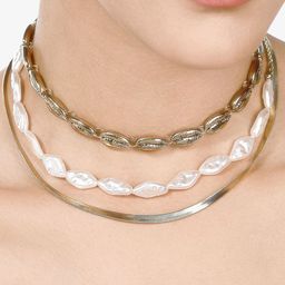 AMI Gold-Plated Silver-Toned Pearls-Studded Layered Jewellery Set-image-33