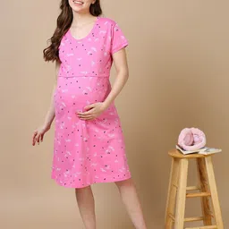 9shines Label Women Hosiery Cotton Knee Length Feeding Maternity Nightdress-image-60