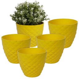 Kuber Industries Yellow 5 Pcs Diamond Pattern Flower Planters-46