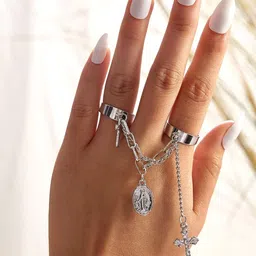 Unwind by Yellow Chimes Set Of 2 Silver-Plated Linked Finger Ring-picture-6
