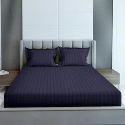 LABHAM Blue Striped 210 TC King Bedsheet with 2 Pillow Covers-image-72