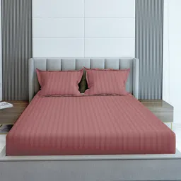 LABHAM Pink Striped 210 TC King Bedsheet with 2 Pillow Covers-image-88