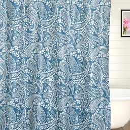 Home Centre Mekong Kalmyk Blue & White Paisley Printed Shower Curtain-image-30
