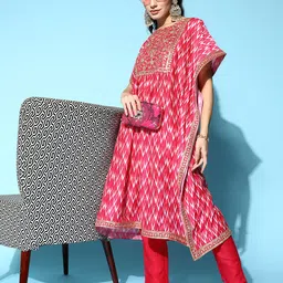 Inddus Women Embroidered Thread Work Kaftan Kurta With Trousers-picture-30