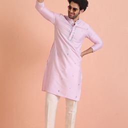 KISAH Men Embroidered Regular Mirror Work Kurta with Trousers-image-77
