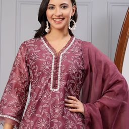 Nayam By Lakshita Floral Printed Straight Kurta with Trousers & Dupatta-picture-46