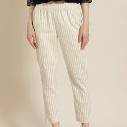 Juniper Women Off White Striped Smart Slim Fit Cropped Cigerette Trousers-picture-44