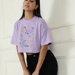 Shein Casual Graphic Chest Print Lavender Crop Short Sleeve T-Shirt-picture-38