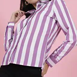 Shein Casual Medium Length Cuffed Sleeves Striped Shirt-image-88