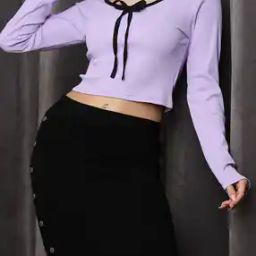 Shein Full Sleeve Ribbed Fitted Crop Top With Front Tie-up-image-59