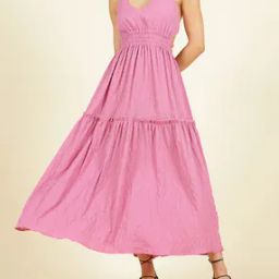 Shein Halter Neck Cinched Waist Maxi A-Line Dress-image-54