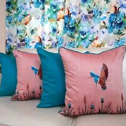 TARA- Sparkling Homes Pink & Blue Set of 4 Embroidered Square Cushion Covers-28