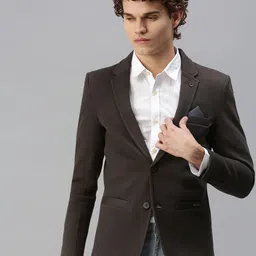 SHOWOFF Men Grey Melange Solid Single-Breasted Slim-Fit Blazer-40