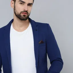 SHOWOFF Men Blue Self Design Single-Breasted Slim-Fit Blazer-42