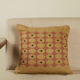 Fabindia Beige & Red Self Design Cotton Square Cushion Cover-0