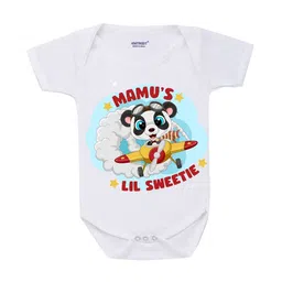 KNITROOT Infant Kids White & Blue Mamu's Lil Sweetie Printed Cotton Bodysuit-picture-3