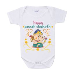KNITROOT Kids White Ganesh Chaturthi Rompers-image-74