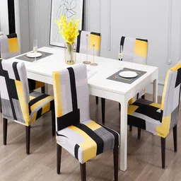HOKIPO Grey & Black 4 Pieces Printed Stretchable Elastic Table Chair Covers-image-56