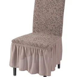 HOKIPO Taupe Frill Stretchable Chair Cover-image-77