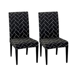Lazi Black White 2 Pieces Printed Stretchable Chair Covers-image-6