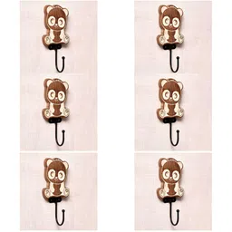 IndianShelf Brown & Black 6 Pieces Panda Printed Wooden Wall Hooks-picture-16