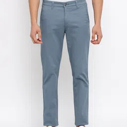 Cantabil Men Blue Solid Cotton Regular Fit Trousers-image-0