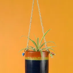 AAKRITI ART CREATIONS Earthen Blue & Brown Terracotta Clay Planter With Jute Hanger-27