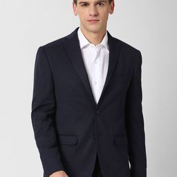 Peter England Elite Men Navy Blue Solid Single Breasted Blazer-image-91