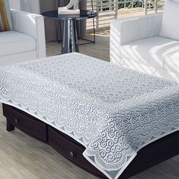 BIGGER FISH Grey & White Cotton 4-Seater Table Cover-10