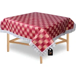 Stylista Red & beige Self Design Waterproof Square Shaped 4 Seater Table Cover-34