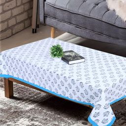 Texstylers Blue Floral Anti-Slip Cotton 4-Seater Rectangular Table Cover-36