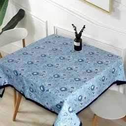 Texstylers Blue Floral Anti-Slip Cotton 4-Seater Table Cover-image-86