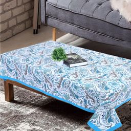 Texstylers Blue & White Floral Anti Slip Cotton 4 Seater Rectangle Table Cover-picture-42