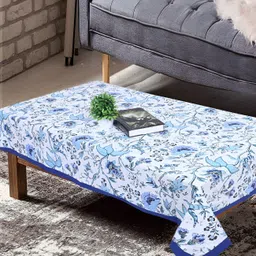 Texstylers Blue Floral Anti Slip Cotton 4 Seater Rectangle Table Cover-51