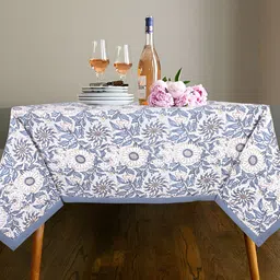 Texstylers White & Grey Floral Anti Slip Cotton 4-Seater Table Cover-image-17