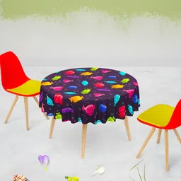 ArtzFolio Navy Blue & Pink Printed Velvet Anti-Slip Round Table Cover-image-87