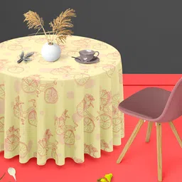 ArtzFolio Yellow & Red Printed Canvas Anti-Slip Round 4-Seater Table Cover-image-75