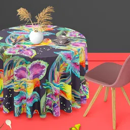 ArtzFolio Black & Purple Anti-Slip Round 4-Seater Table Cover-32