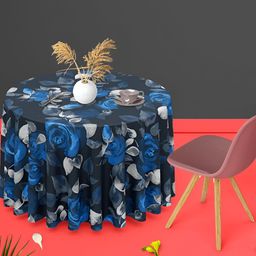 ArtzFolio Black & Blue Printed Velvet Anti-Slip Round 4-Seater Table Cover-image-52