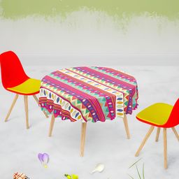 ArtzFolio Pink & Violet Anti-Slip Round 4-Seater Table Cover-image-91