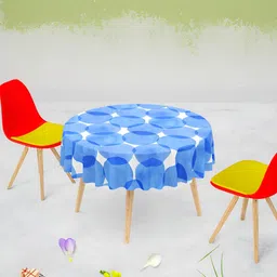 ArtzFolio Blue & White Geometric Printed Anti-Slip Round 4-Seater Table Cover-picture-1
