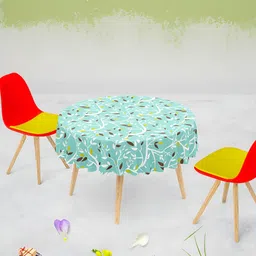 ArtzFolio Blue Printed Anti-Slip Velvet Round 4-Seater Table Cover-image-55